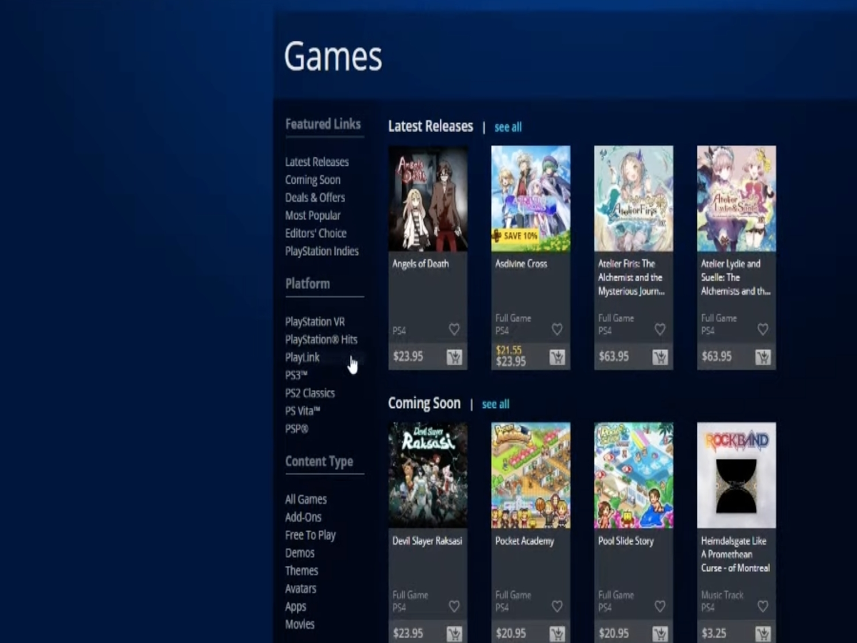 All games (PS4, PS5, PSP) in PlayStation Store