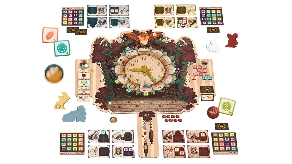 An image of the components for Hickory Dickory board game.
