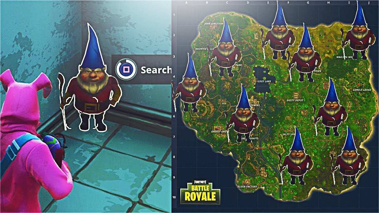 Fortnite Search the Hidden Gnome in different named locations to