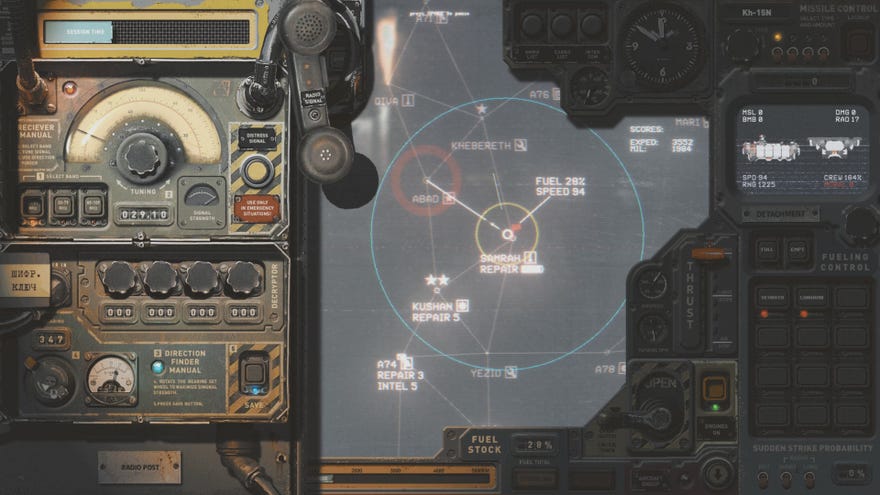 A screenshot showing some of HighFleet's flaps and knobs on its skeuomorphic interface.