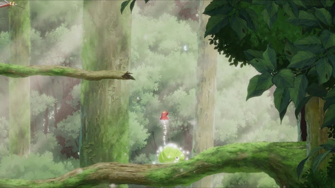 A red fairy jumps on the back of a beetle larvae in Hoa