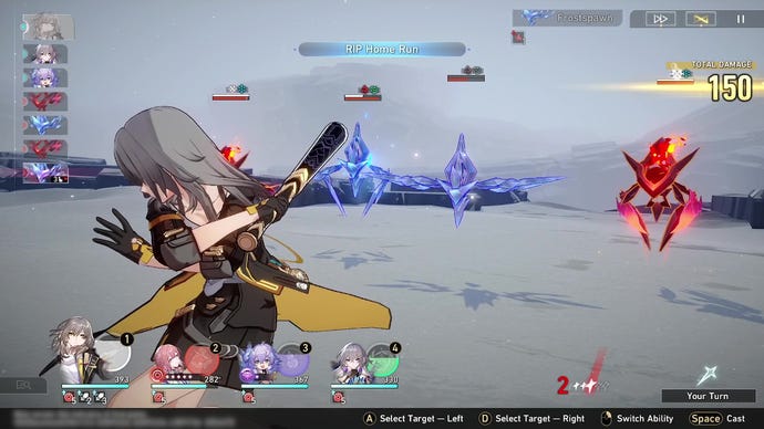 A battle between the team and crystallised aliens in Honkai: Star Rail