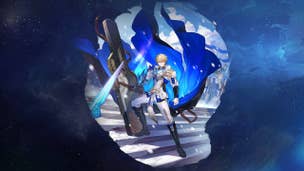 Honkai Star Rail Gepard build: An anime man in white armor, with short blonde hair and a large black case in his right hand, is standing on a flight of ice-covered stairs