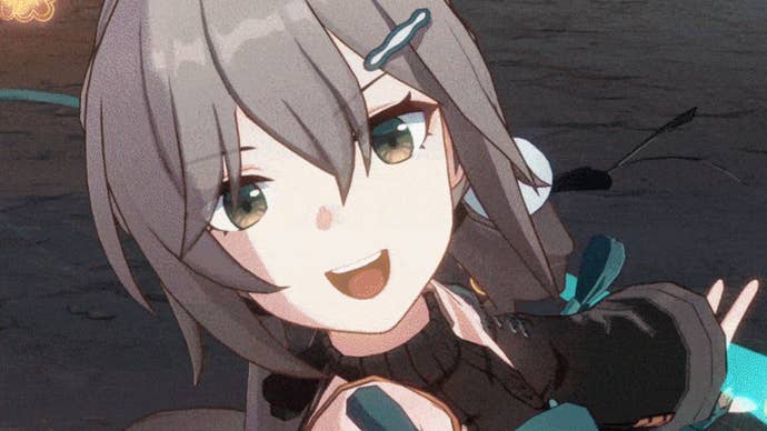 In-game image of Honkai Star Rail character Qingque in battle performing her Ultimate.