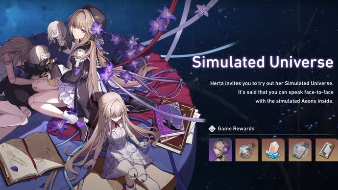 The rewards available to players in Honkai Star Rail's Simulated Universe mode.