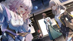 Image showing Honkai Star Rail characters like March 7th posing by the Astral Express.