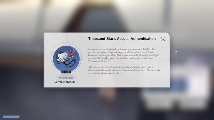 Una descripción de elemento de recuadro de la tarjeta de autenticación de acceso de Thousand Stars en Honkai: Star Rail.