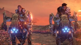 Aloy and her pal are riding big robot cows in Horizon Forbidden West