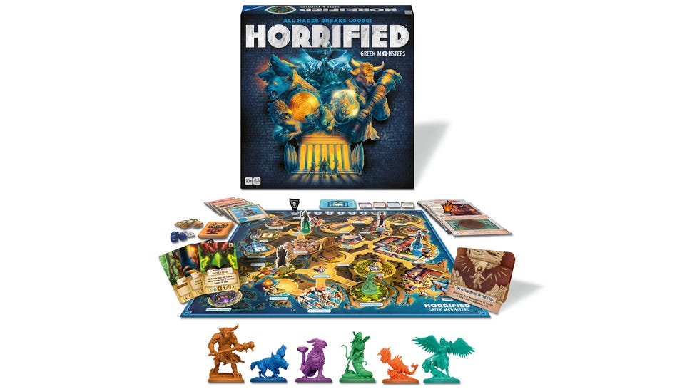 An image of the components for Horrified: Greek Monsters.