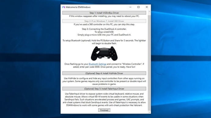 A screenshot of DS4Windows with PlayStation controller drivers installed.