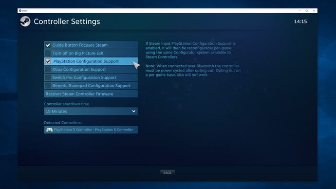 A screenshot of Steam's general controller settings screen.
