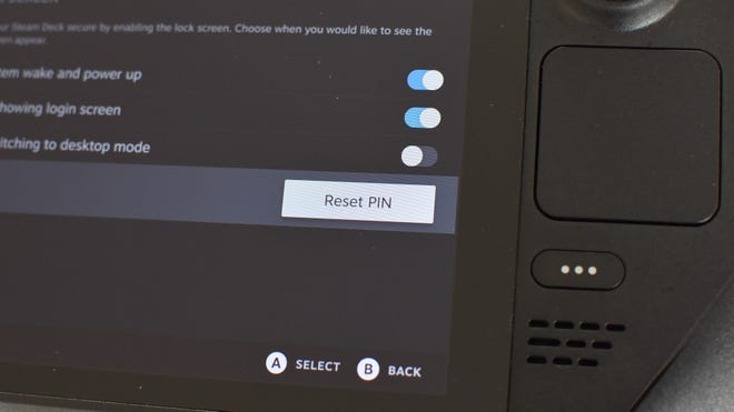 Step 6 of how to set the Steam Deck lock screen: You can reset your PIN by pressing the "Reset PIN" button in the Security menu. Enter the old PIN once, then the new PIN twice.