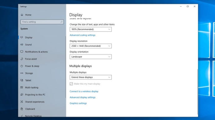 A screenshot of the Display settings menu in Windows 10.