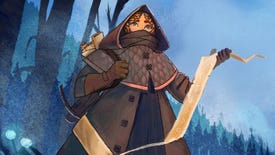 A cloaked and hooded woman holds a scroll in her hand in artwork for Howl