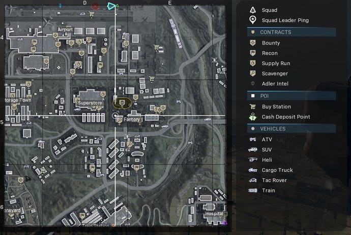 The Factory area of the map with a Hunt for Adler intel contract in it.