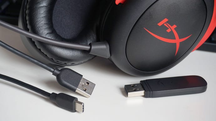 HyperX's Cloud II Wireless gaming headset USB dongle and charging cable