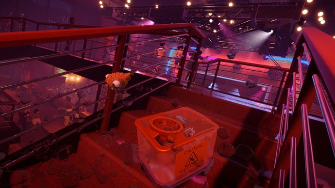 A puffer fish flings itself down the stairs of a nightclub in I Am Fish.