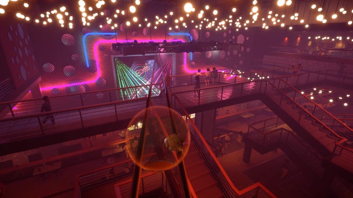 A puffer fish in a bowl rolls across the top of a nightclub in I Am Fish.