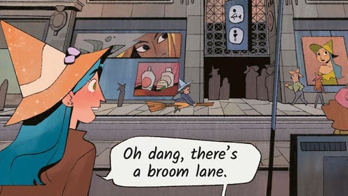 Cropped panel featuring young witch