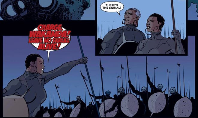 Princess Shuri leads the Wakandan army in an all-out charge.