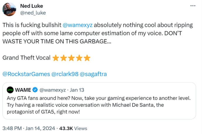 L'attore di GTA 5 Michael critica un chatbot AI casuale che utilizza una “scarsa stima del computer” della sua voce