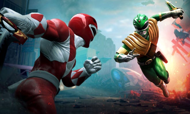 Digital illustration of two Power Rangers about to fight