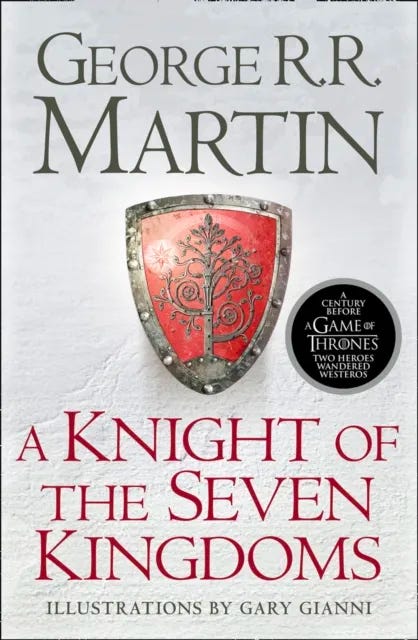Cover of a Knight of The Seven Kingdoms, grey, featuring a red and silver shield