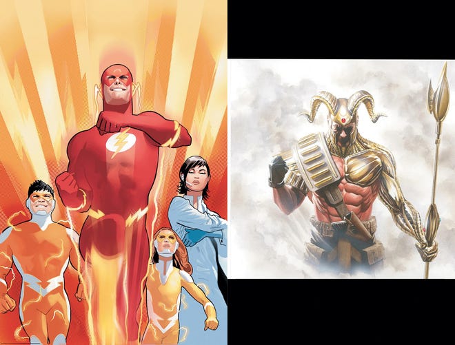 Image of The Flash family next to Magog