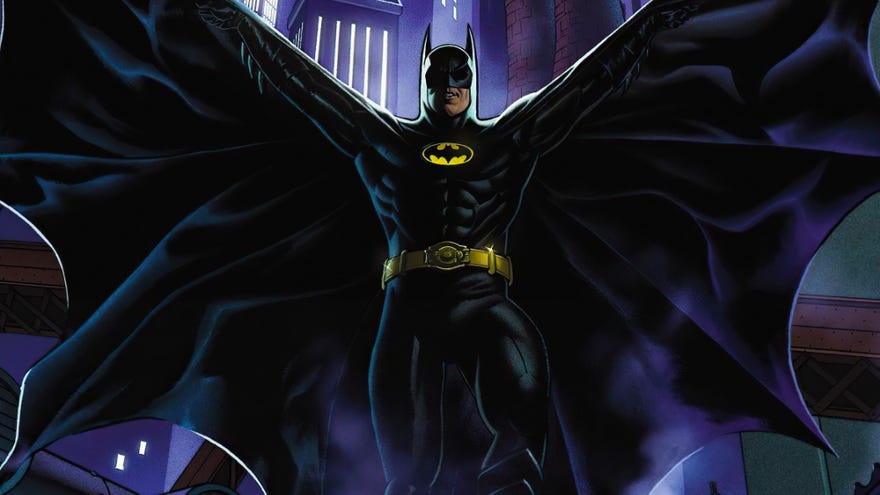 Cropped image of Batman holding his cape out