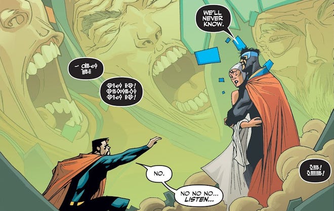 Cropped comics panel featuring Superman reaching out