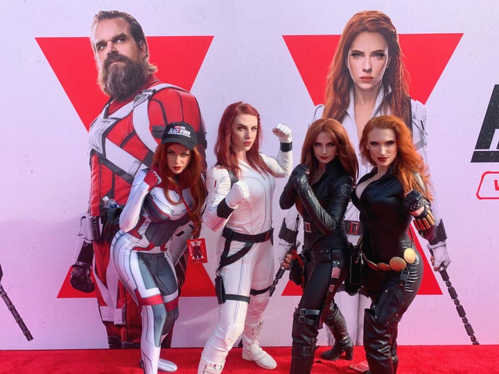 Black Widow cosplayers at the Black Widow Premiere in Hollywood, CA.