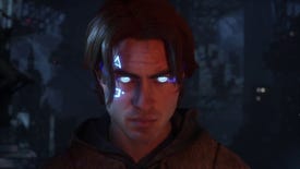 Jak, protagonist of Immortals Of Aveum, get's all cross and his face tattoo and eyes are glowing blue