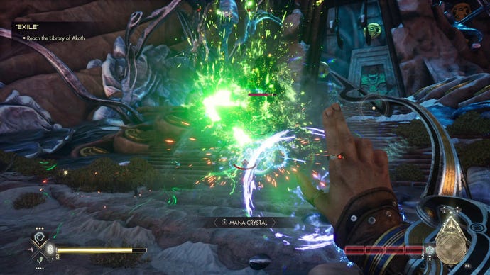 Firing a burst fire round of green magic in Immortals Of Aveum