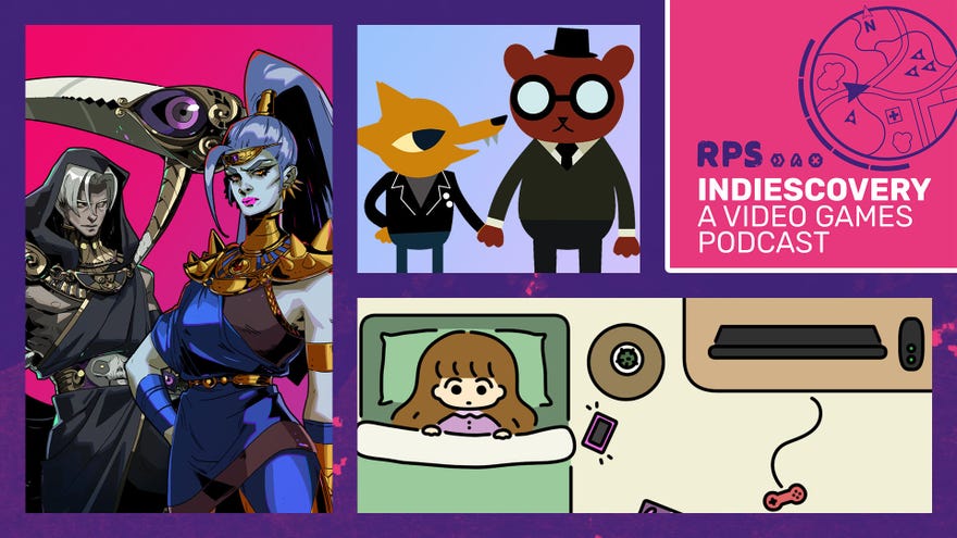An Indiescovery podcast banner featuring Hades, Night In The Woods, And A Year Of Springs