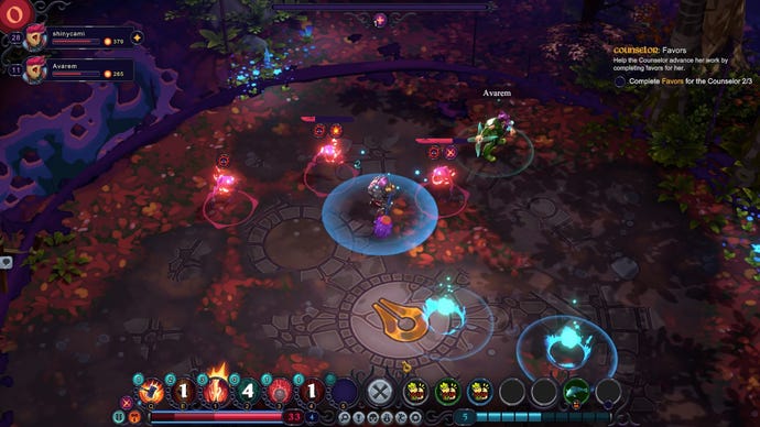 Two players fend off fiery goblins in Inkbound.