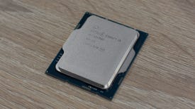 A close-up of an Intel Core i5-12400F CPU on a table.
