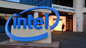 A large Intel sign outside the company's main HQ in Santa Clara, California.