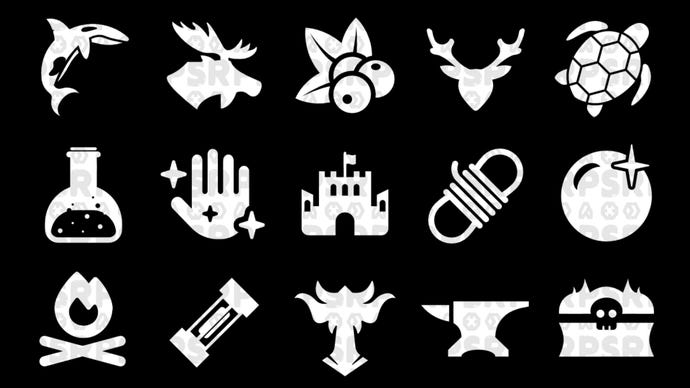 Una selezione di icone bianche su sfondo nero.