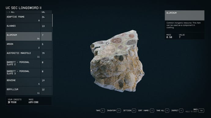 A rock displayed on a Starfield inventory screen.