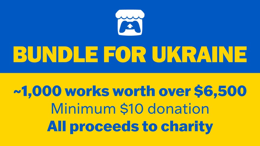 Artwork explaining the Bundle For Ukraine on Itch.io.