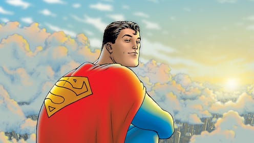 Illustration of Superman looking over his shoulder and smiling