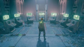 Cal stands in front of the seven terminals in the Alignment Control Center in Jedi: Survivor. All the terminals are green, meaning the puzzle has been solved.