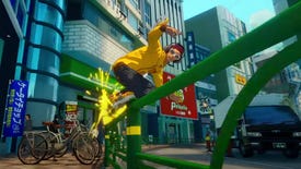 Grinding along a railing in the Jet Set Radio reboot