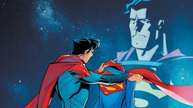 Jon Kent examines the Superman costume