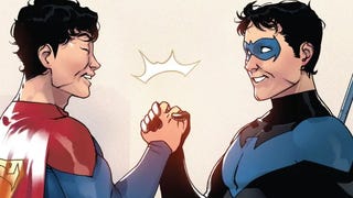 Jon Kent Superman and Nightwing clasping hands