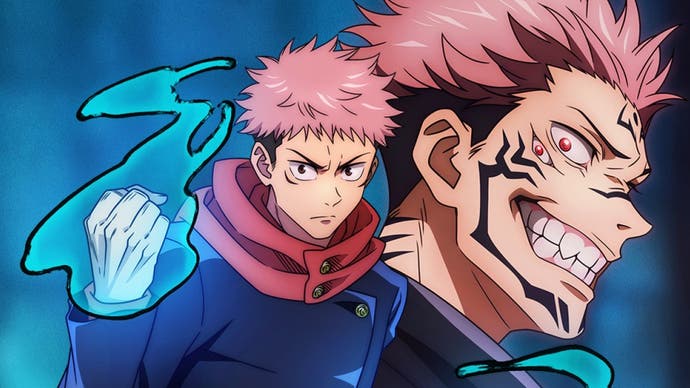 Jujutsu Kaisen: Cursed Clash official artwork showing two versions of protagonist Yuji against a blue background.