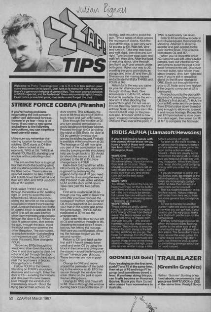The ZZAP 64! tips page