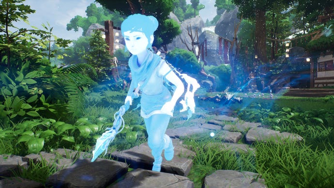 Kena uses her Spirit Dash ability in Kena: Bridge Of Spirits.