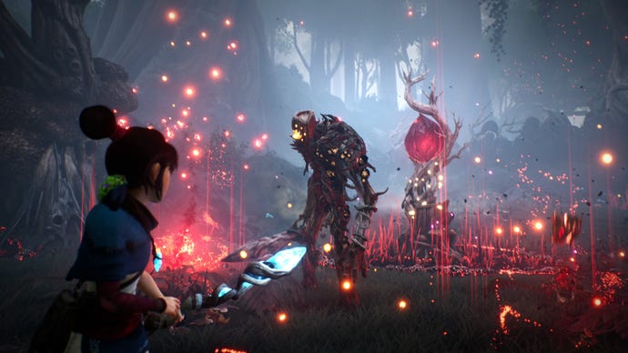 Kena: Bridge Of Spirits: Kena faces down a dangerous enemy.