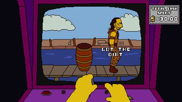 The arcade cabinet-esque game Kevin Costner's Waterworld; the main character has just picked up the dirt